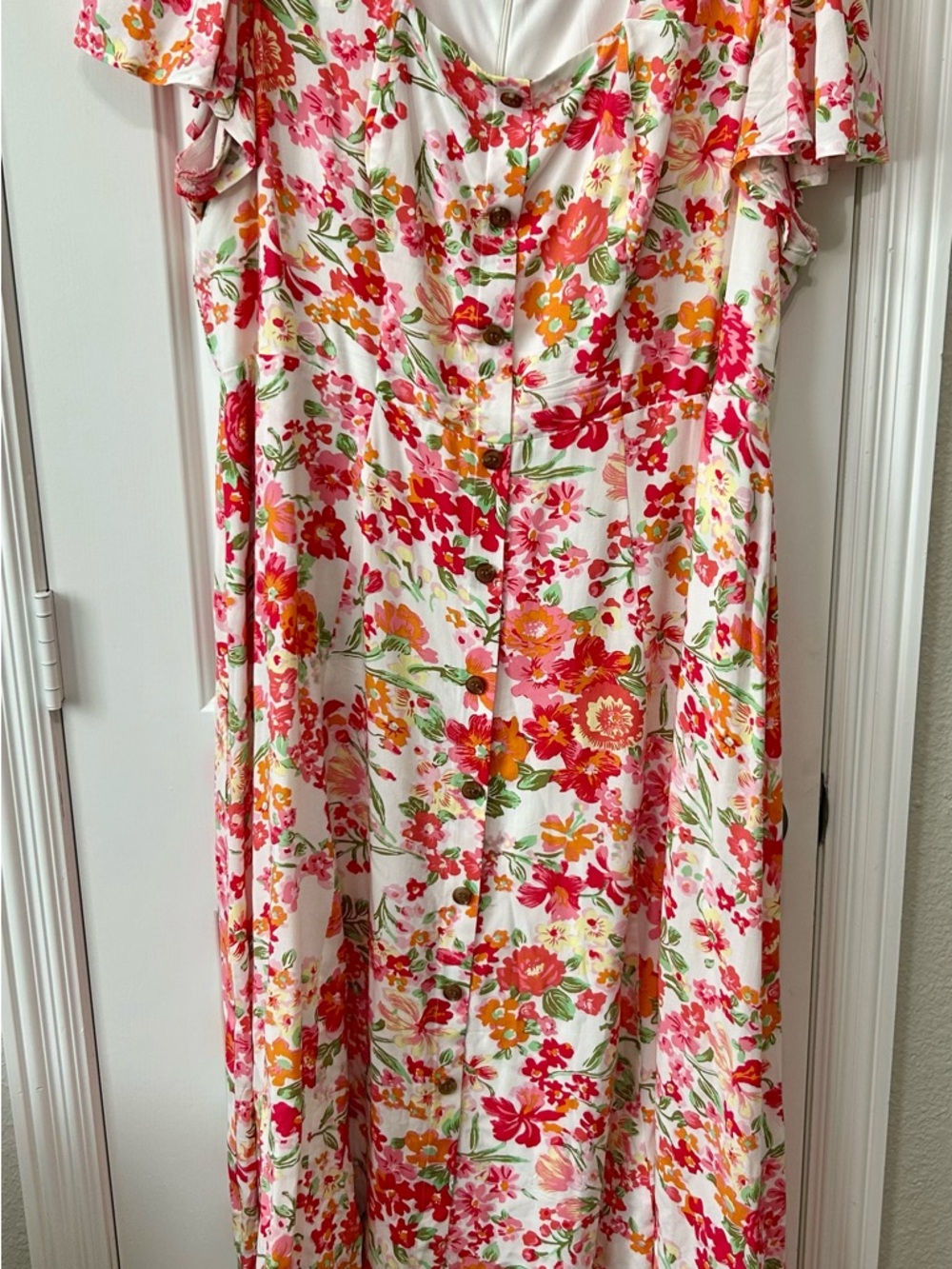 Lane Bryant Pink Floral Maxi Dress with Green Accents